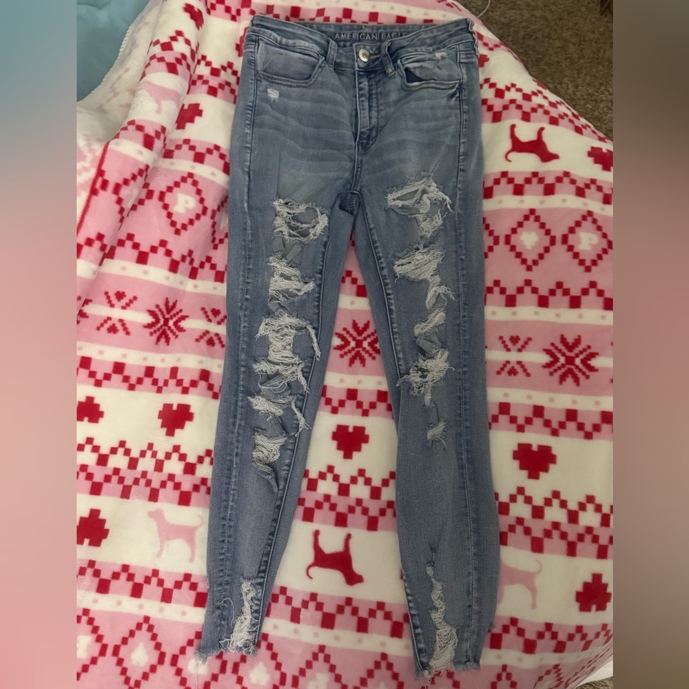American Eagle Outfitters Ripped Blue Skinny Jeans